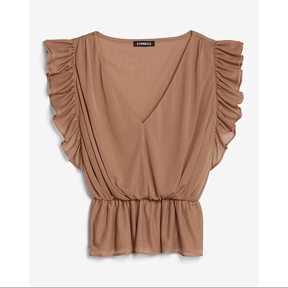 EXPRESS Ruffle V-Neck Peplum Top - Picture 1 of 12